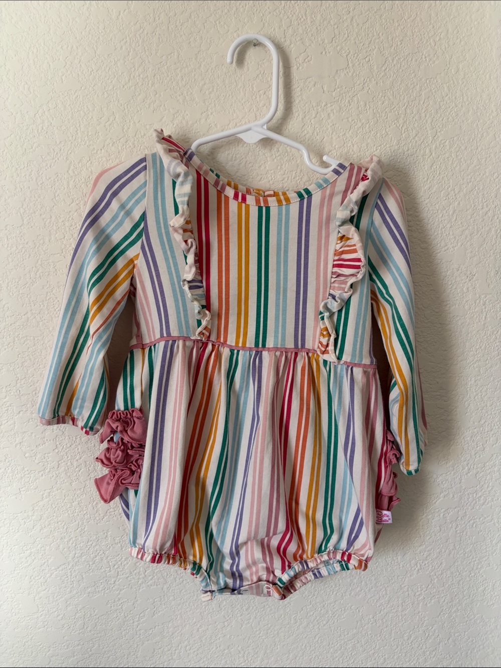 Ruffle Butts Rainbow Stripe Ruffled Long-Sleeve Romper